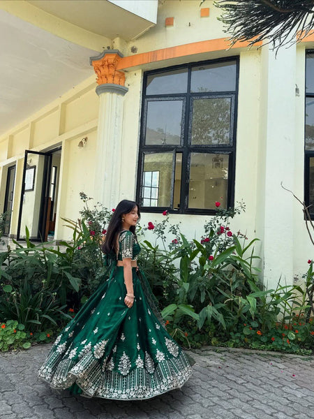 Green Color Heavy Thread with Sequins Work  Designer Lehenga Choli