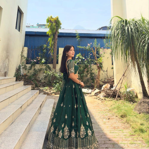 Green Color Heavy Thread with Sequins Work  Designer Lehenga Choli