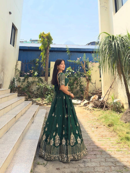 Green Color Heavy Thread with Sequins Work  Designer Lehenga Choli