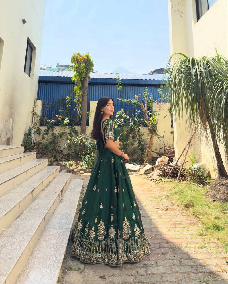Green Color Heavy Thread with Sequins Work  Designer Lehenga Choli