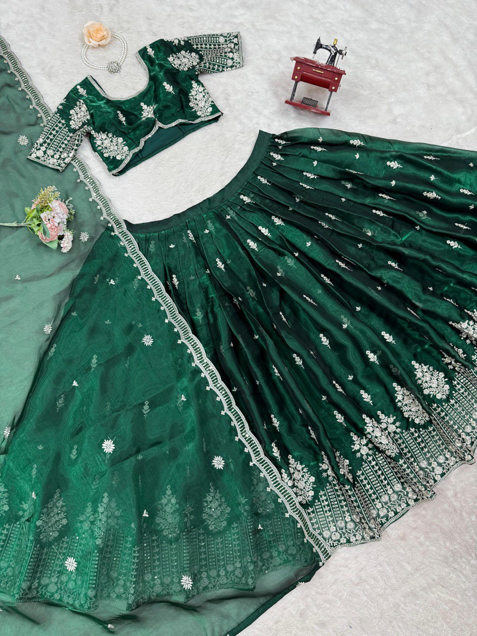 Green Color Heavy Thread with Sequins Work  Designer Lehenga Choli