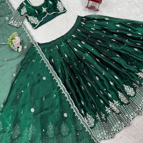 Green Color Heavy Thread with Sequins Work  Designer Lehenga Choli
