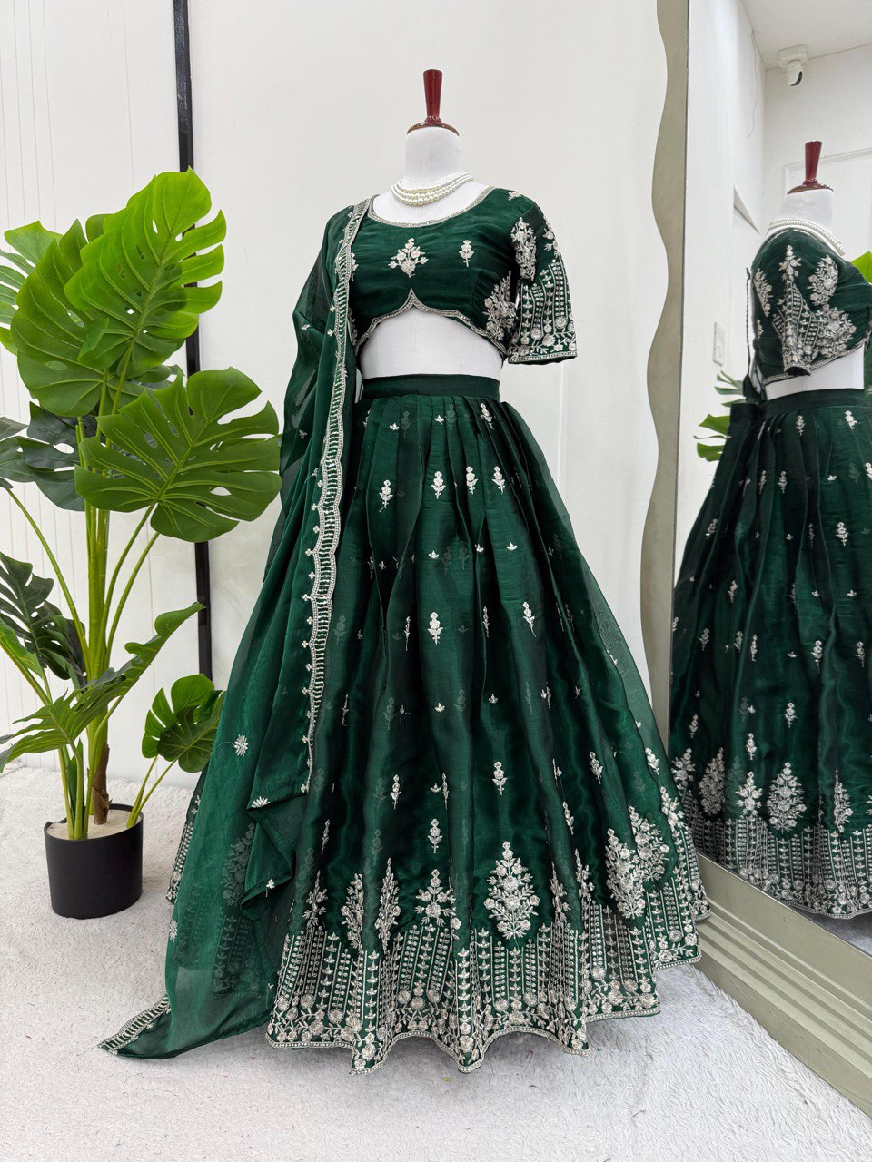 Green Color Heavy Thread with Sequins Work  Designer Lehenga Choli