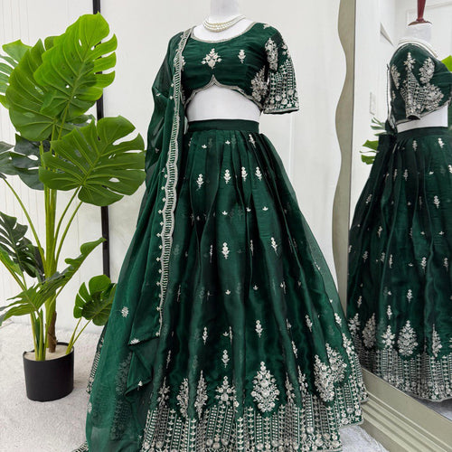Green Color Heavy Thread with Sequins Work  Designer Lehenga Choli