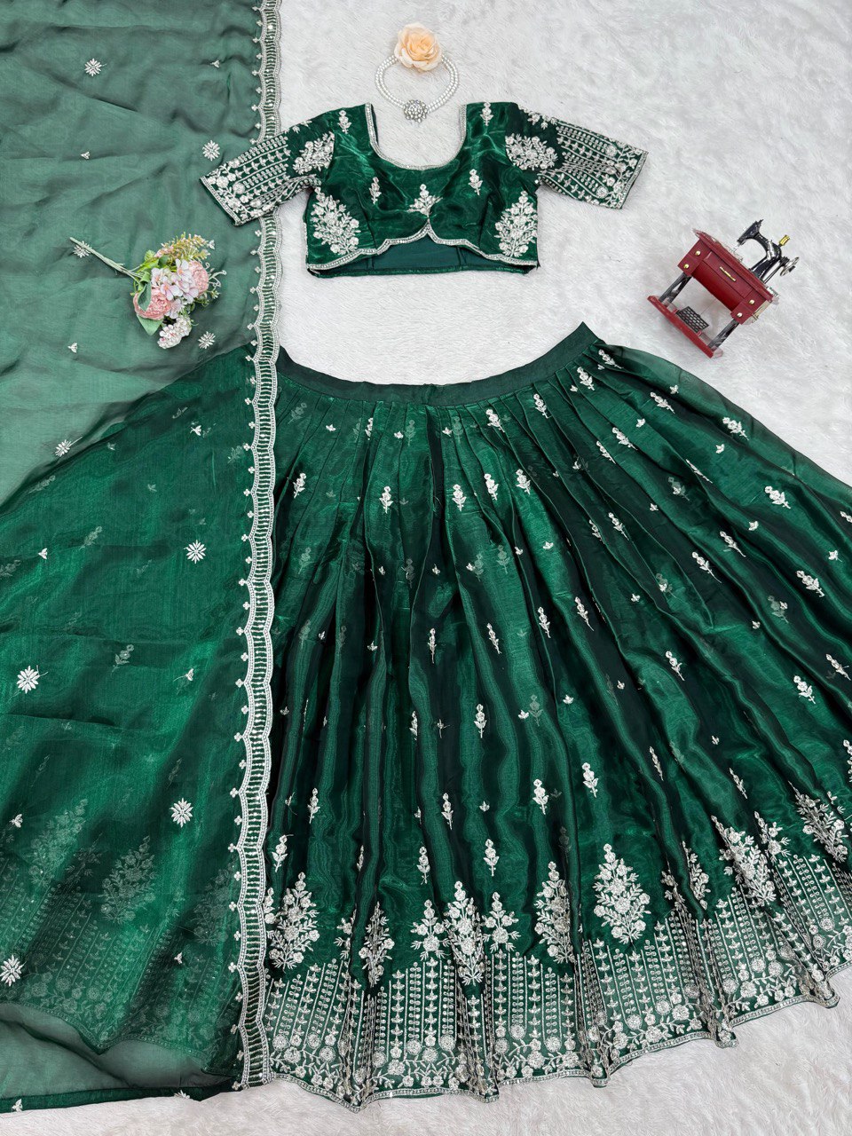 Green Color Heavy Thread with Sequins Work  Designer Lehenga Choli