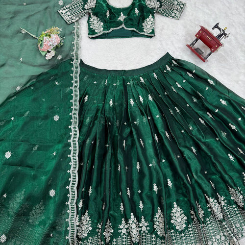 Green Color Heavy Thread with Sequins Work  Designer Lehenga Choli