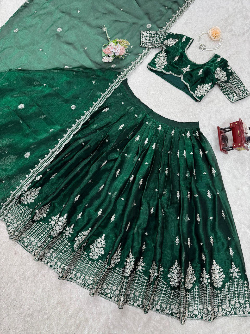Green Color Heavy Thread with Sequins Work  Designer Lehenga Choli