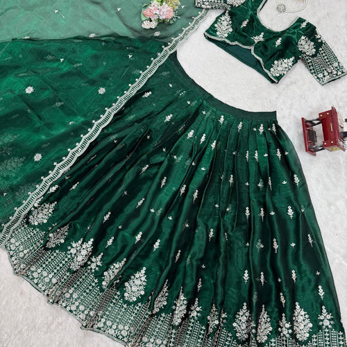 Green Color Heavy Thread with Sequins Work  Designer Lehenga Choli