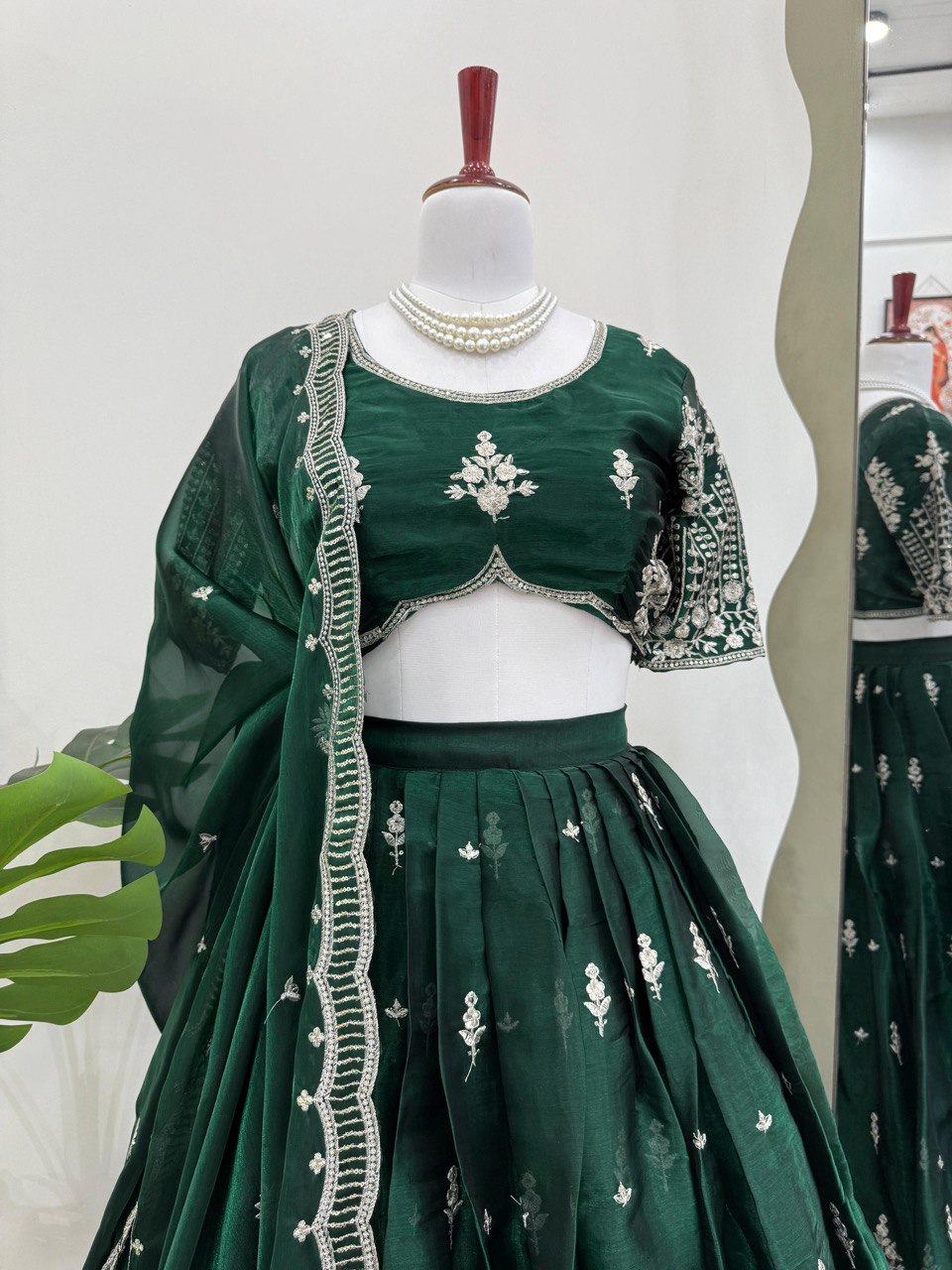 Green Color Heavy Thread with Sequins Work  Designer Lehenga Choli