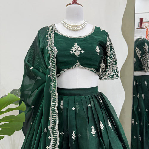 Green Color Heavy Thread with Sequins Work  Designer Lehenga Choli