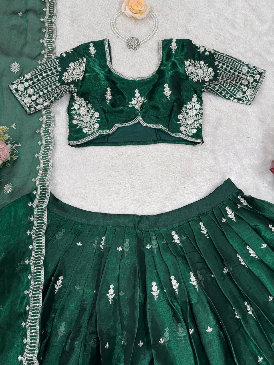 Green Color Heavy Thread with Sequins Work  Designer Lehenga Choli