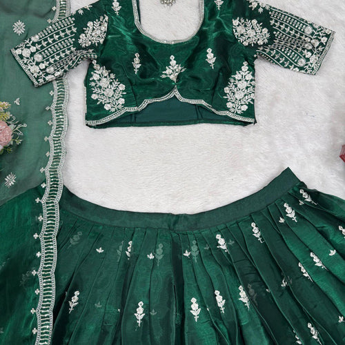 Green Color Heavy Thread with Sequins Work  Designer Lehenga Choli