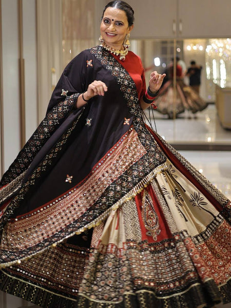 Black Color Digital Print with Mirror Work Designer Navratri Lehenga Choli