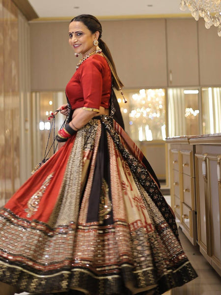 Black Color Digital Print with Mirror Work Designer Navratri Lehenga Choli