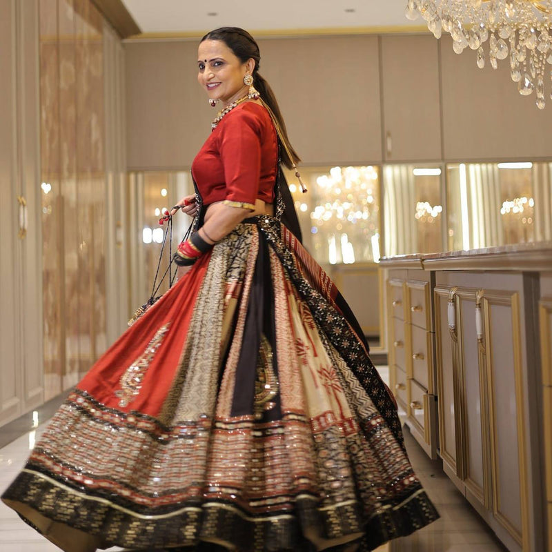 Black Color Digital Print with Mirror Work Designer Navratri Lehenga Choli