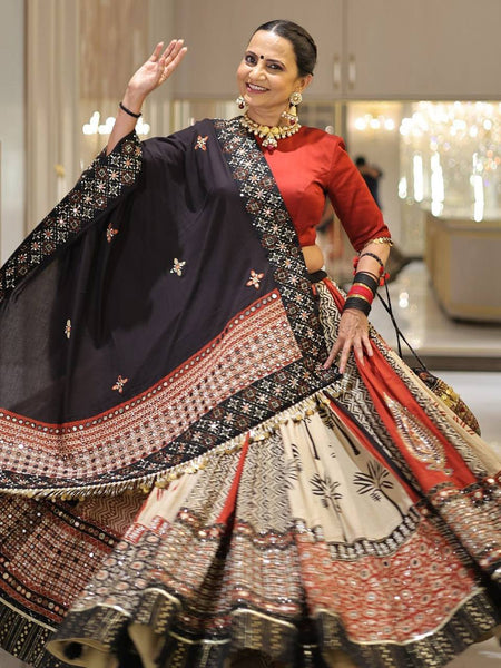 Black Color Digital Print with Mirror Work Designer Navratri Lehenga Choli