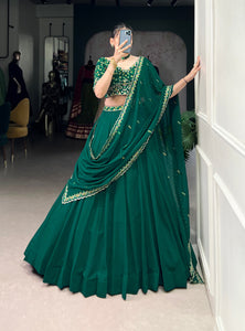 Green Color Thread Embroidery Work  Designer Lehenga Choli