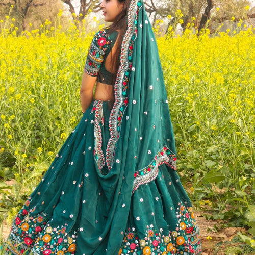 Teal Green Color Heavy Thread with Sequins Work  Designer Lehenga Choli