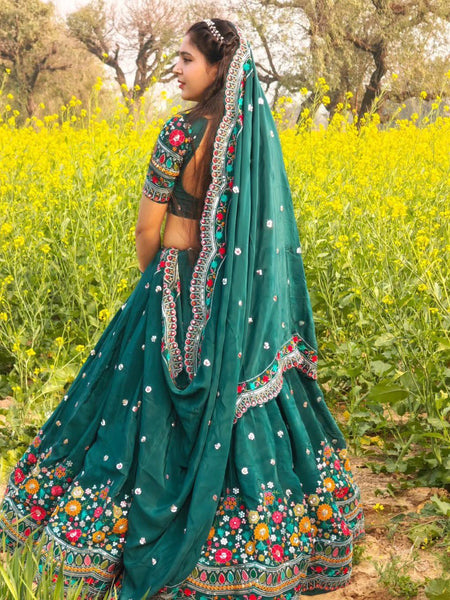 Teal Green Color Heavy Thread with Sequins Work  Designer Lehenga Choli
