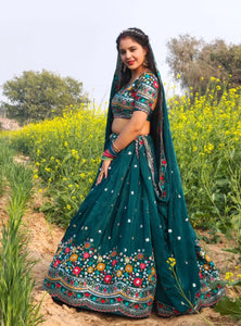 Teal Green Color Heavy Thread with Sequins Work  Designer Lehenga Choli