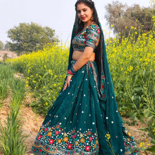 Teal Green Color Heavy Thread with Sequins Work  Designer Lehenga Choli