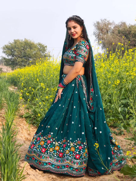 Teal Green Color Heavy Thread with Sequins Work  Designer Lehenga Choli