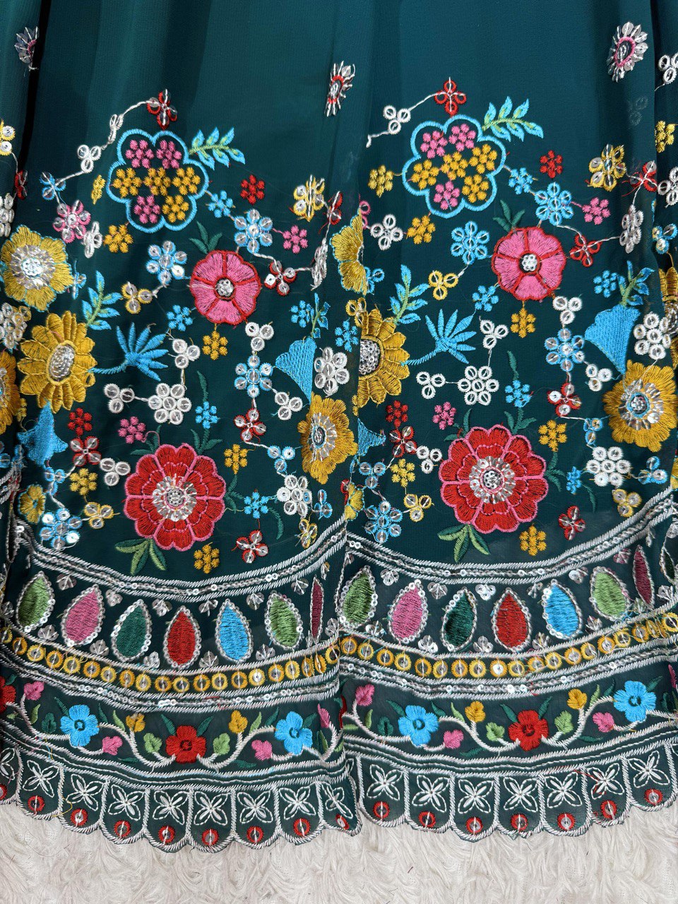 Teal Green Color Heavy Thread with Sequins Work  Designer Lehenga Choli