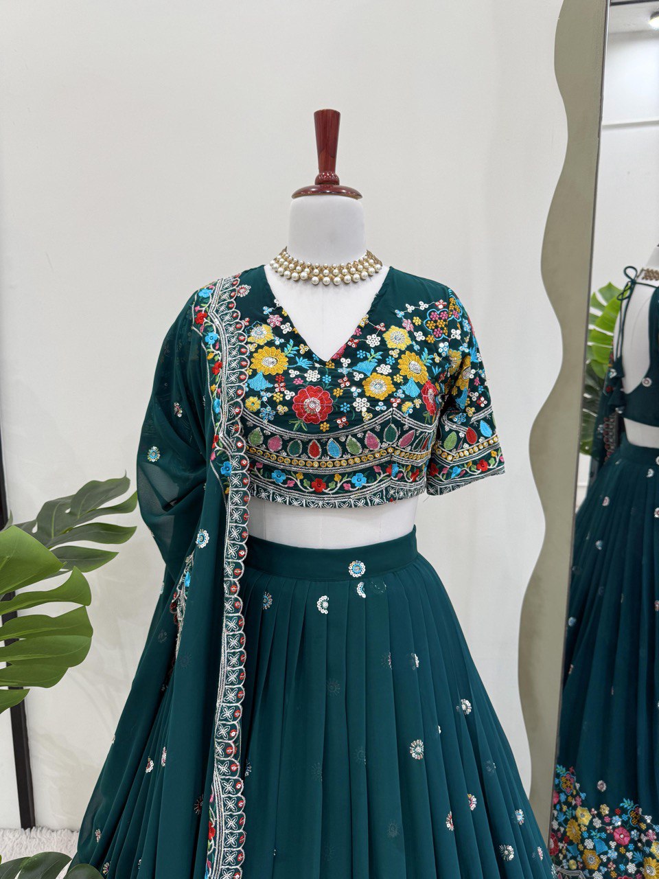 Teal Green Color Heavy Thread with Sequins Work  Designer Lehenga Choli