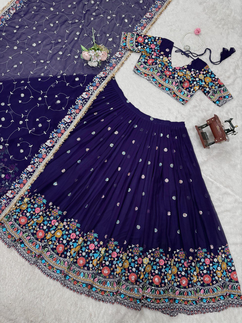Purple Color Heavy Thread with Sequins Work  Designer Lehenga Choli