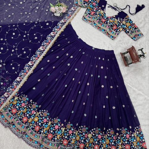 Purple Color Heavy Thread with Sequins Work  Designer Lehenga Choli