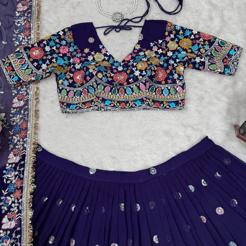 Purple Color Heavy Thread with Sequins Work  Designer Lehenga Choli