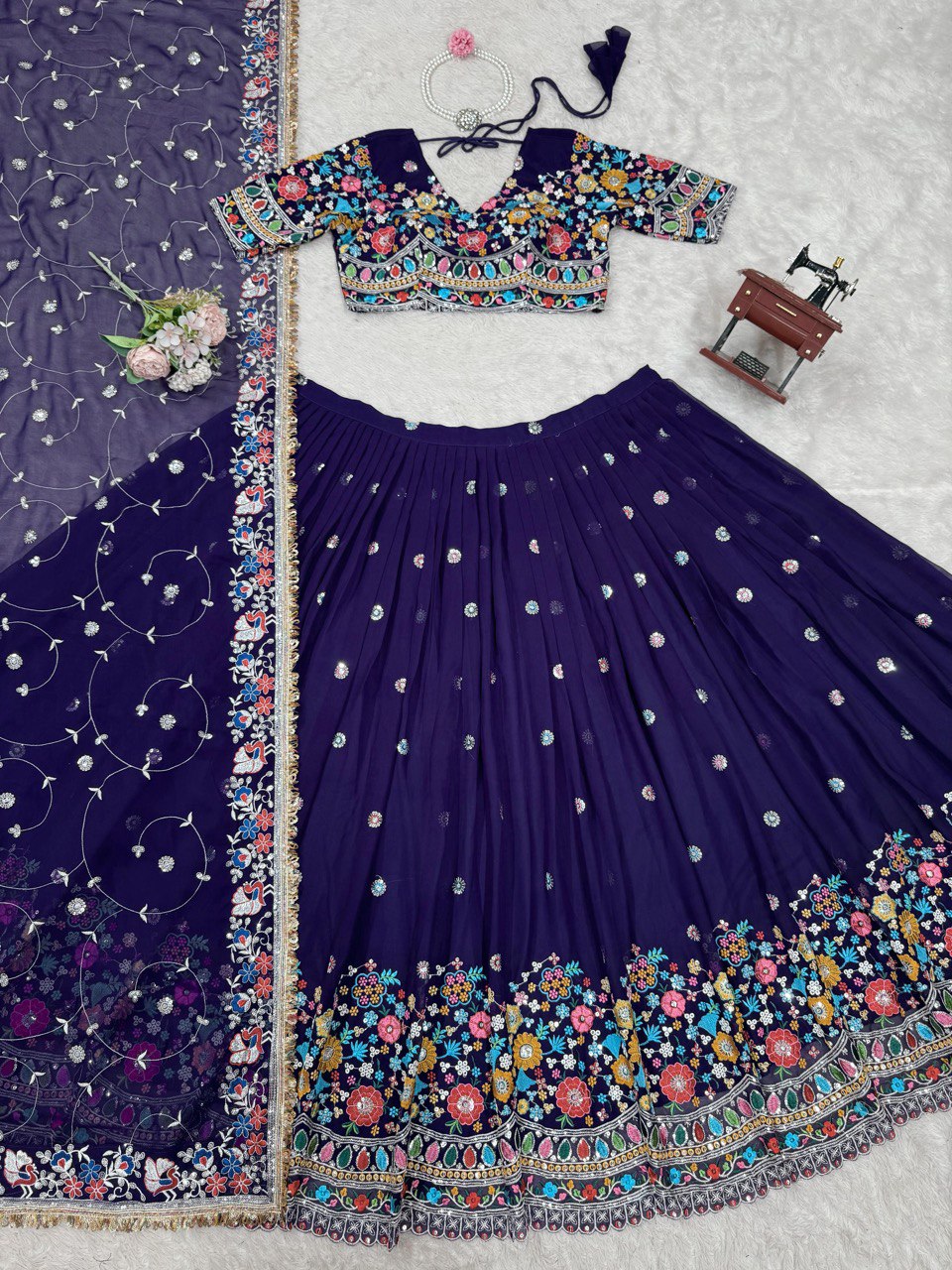 Purple Color Heavy Thread with Sequins Work  Designer Lehenga Choli