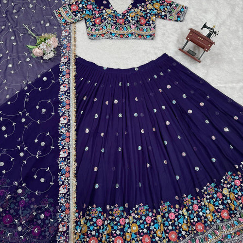 Purple Color Heavy Thread with Sequins Work  Designer Lehenga Choli