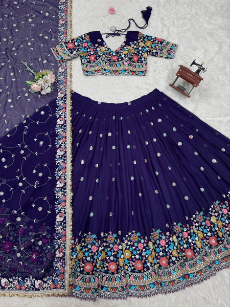 Purple Color Heavy Thread with Sequins Work  Designer Lehenga Choli