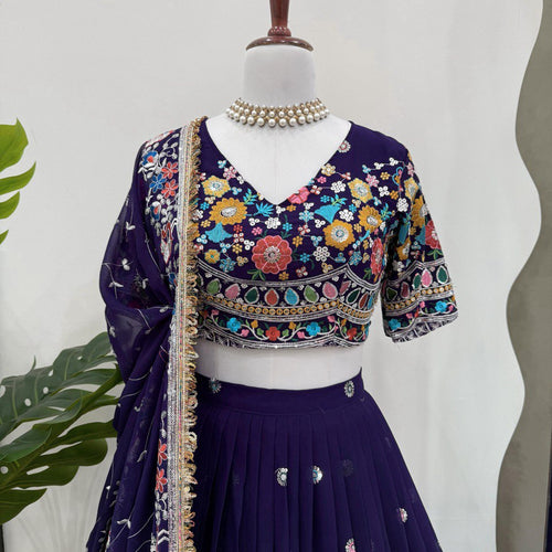 Purple Color Heavy Thread with Sequins Work  Designer Lehenga Choli