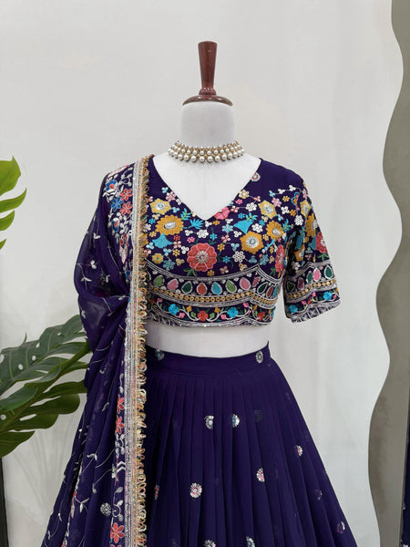 Purple Color Heavy Thread with Sequins Work  Designer Lehenga Choli