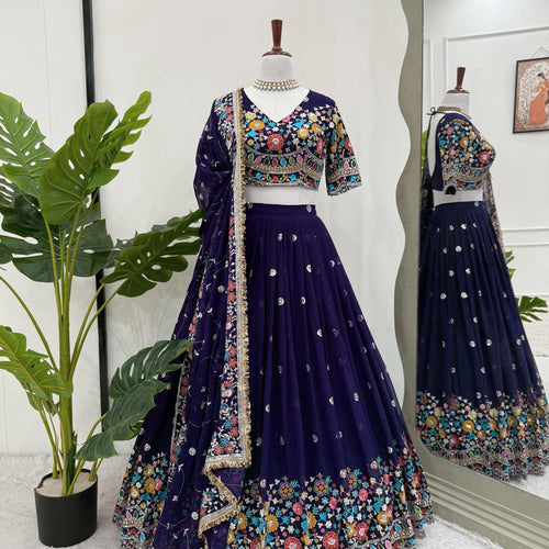 Purple Color Heavy Thread with Sequins Work  Designer Lehenga Choli