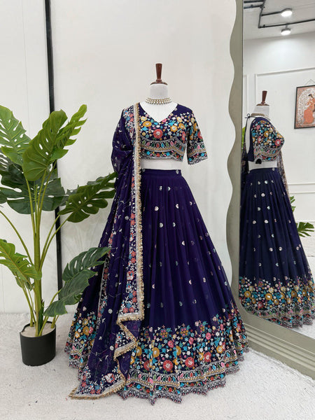 Purple Color Heavy Thread with Sequins Work  Designer Lehenga Choli
