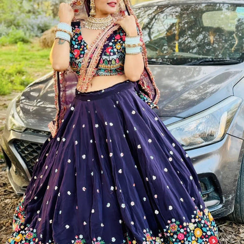 Purple Color Heavy Thread with Sequins Work  Designer Lehenga Choli