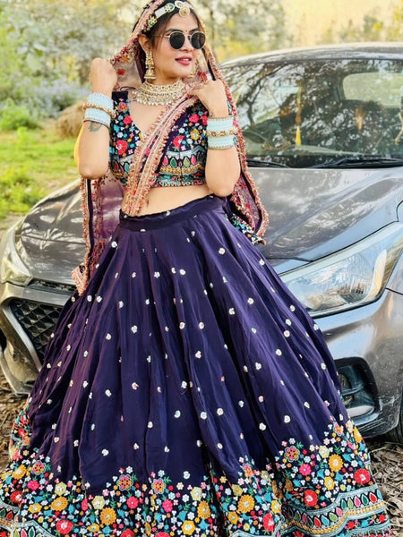 Purple Color Heavy Thread with Sequins Work  Designer Lehenga Choli