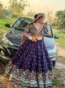 Purple Color Heavy Thread with Sequins Work  Designer Lehenga Choli