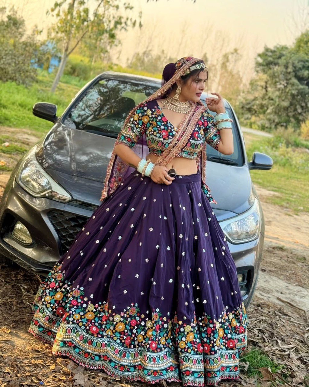 Purple Color Heavy Thread with Sequins Work  Designer Lehenga Choli