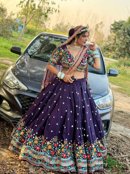 Purple Color Heavy Thread with Sequins Work  Designer Lehenga Choli