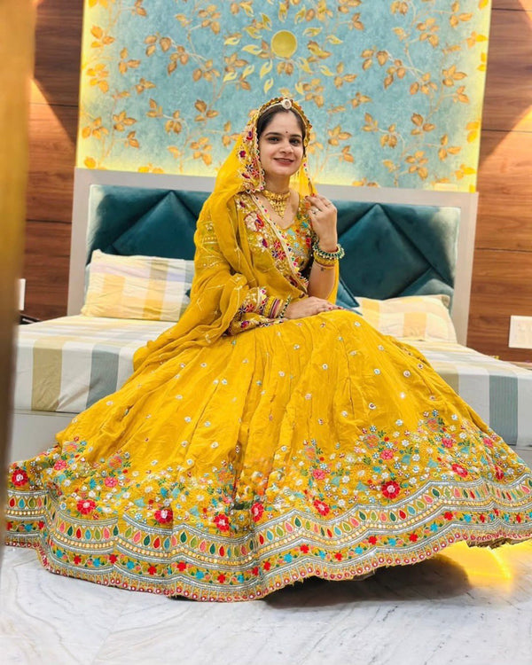 Yellow Color Heavy Thread with Sequins Work  Designer Lehenga Choli