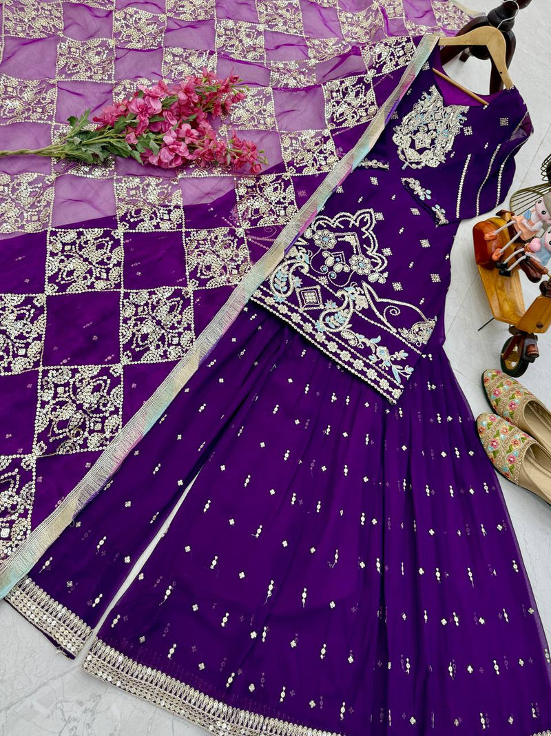 Purple Color Embroidery with Sequins Work Sharara Suit