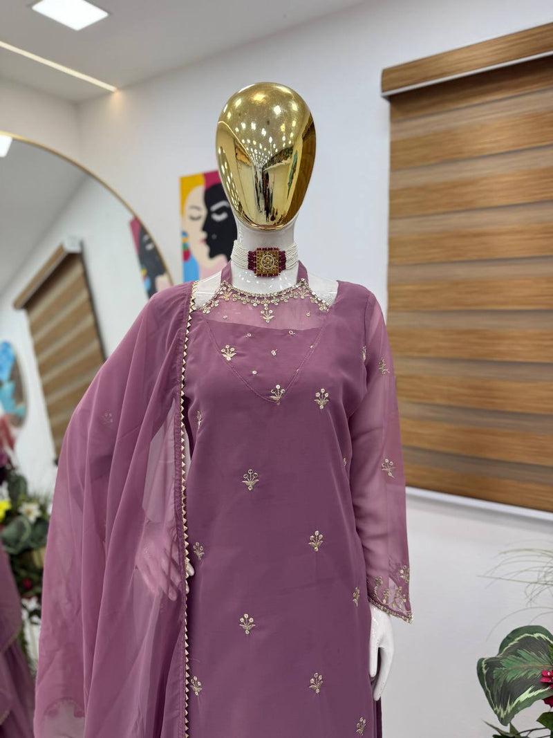 Light Purple Color Embroidery with Sequins Work Sharara Suiti