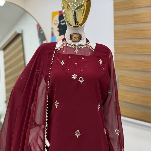Maroon Color Embroidery with Sequins Work Sharara Suiti
