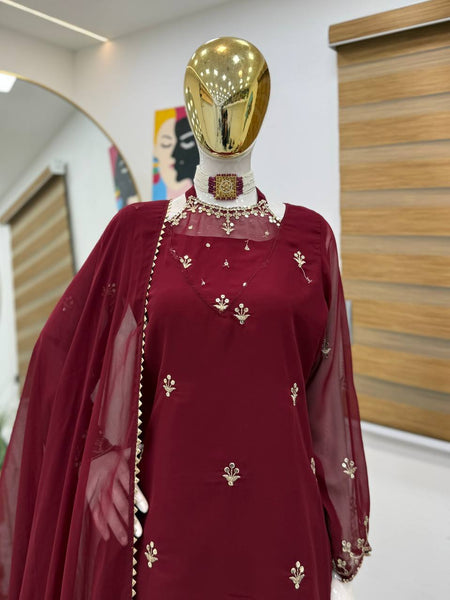 Maroon Color Embroidery with Sequins Work Sharara Suiti