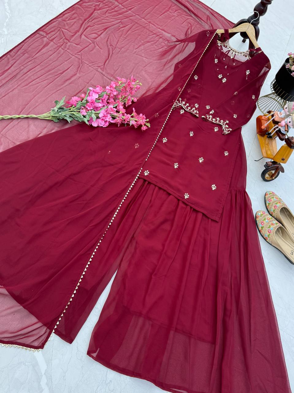 Maroon Color Embroidery with Sequins Work Sharara Suiti