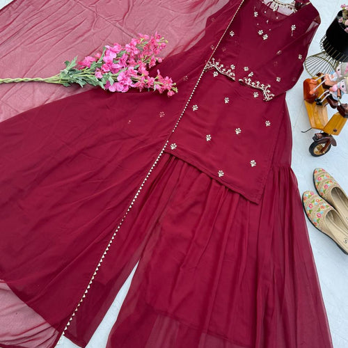Maroon Color Embroidery with Sequins Work Sharara Suiti